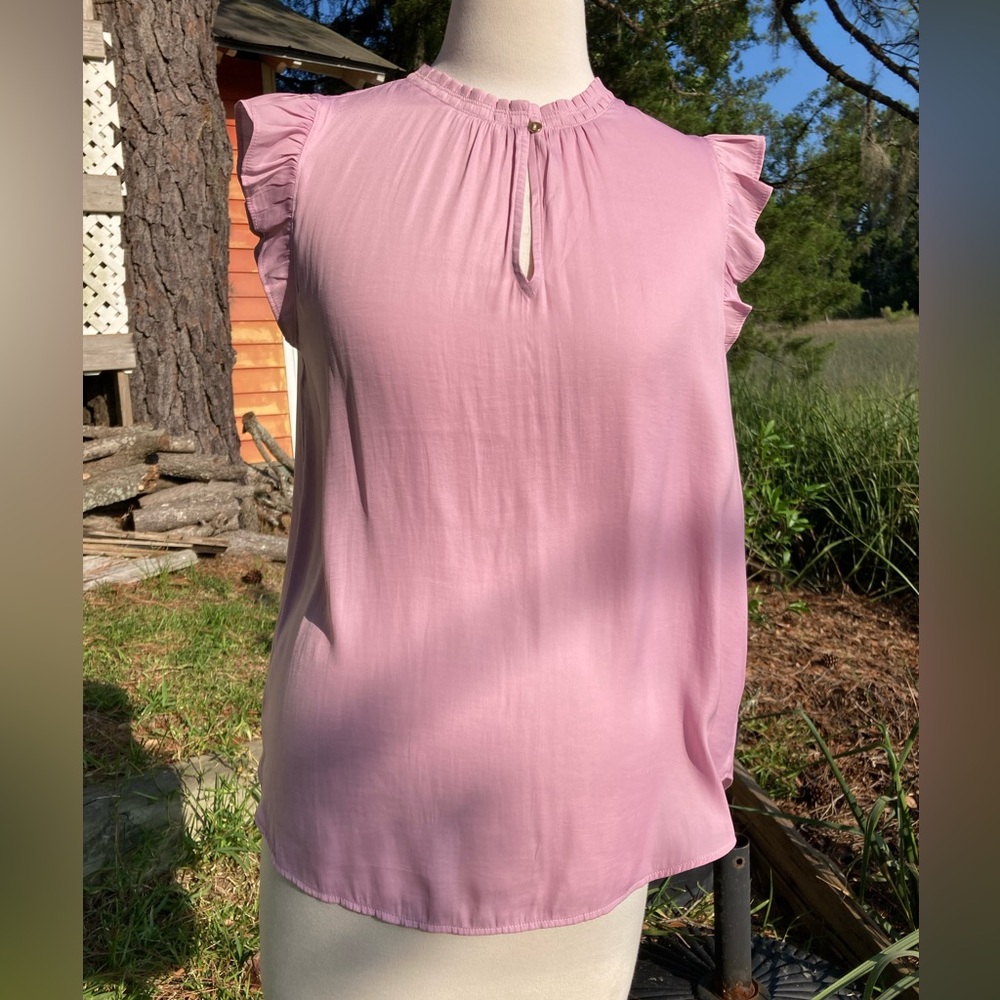 Loft Pink ruffled cap sleeve blouse NWT petite medium